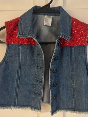 Weissman Blue Denim Vest with Red Sequin Yoke